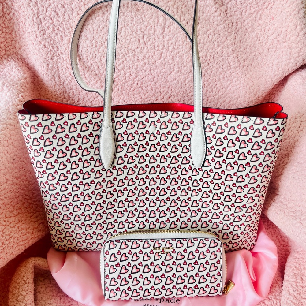 Kate Spade Fancy Hearts Collection Tote and Wallet. Details listed individually - Picture 2 of 2
